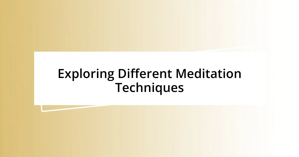 Exploring Different Meditation Techniques